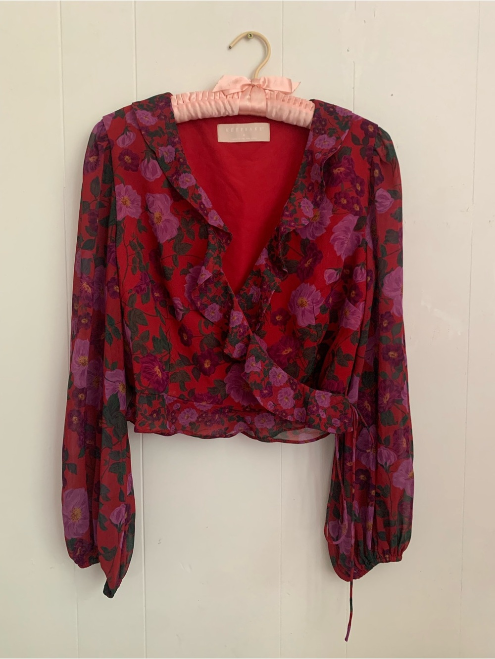 Keepsake the Label Floral Red Wrap Blouse (M)